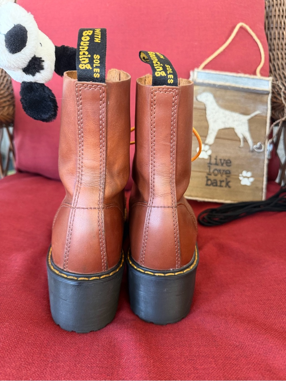 Dr. Martens LEONA Brown Leather Lace-Up Platform Boots - Picture 6 of 11